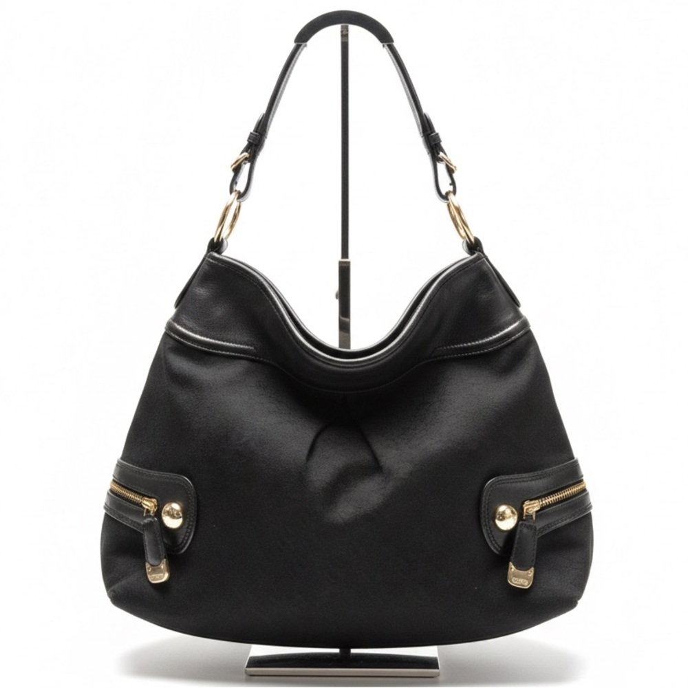 DKNY JUMBO BLACK LEATHER NYLON SHOULDER HOBO BAG